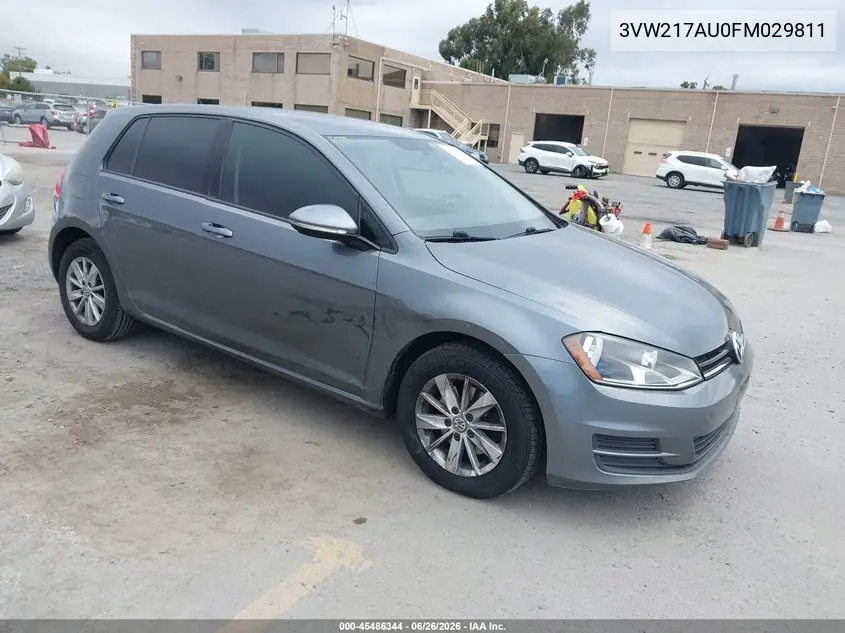 2015 Volkswagen Golf Tsi S 4-Door VIN: 3VW217AU0FM029811 Lot: 45486344