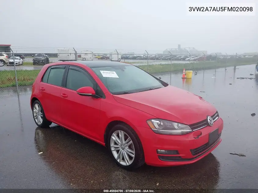 2015 Volkswagen Golf Tdi Se 4-Door VIN: 3VW2A7AU5FM020098 Lot: 45504700