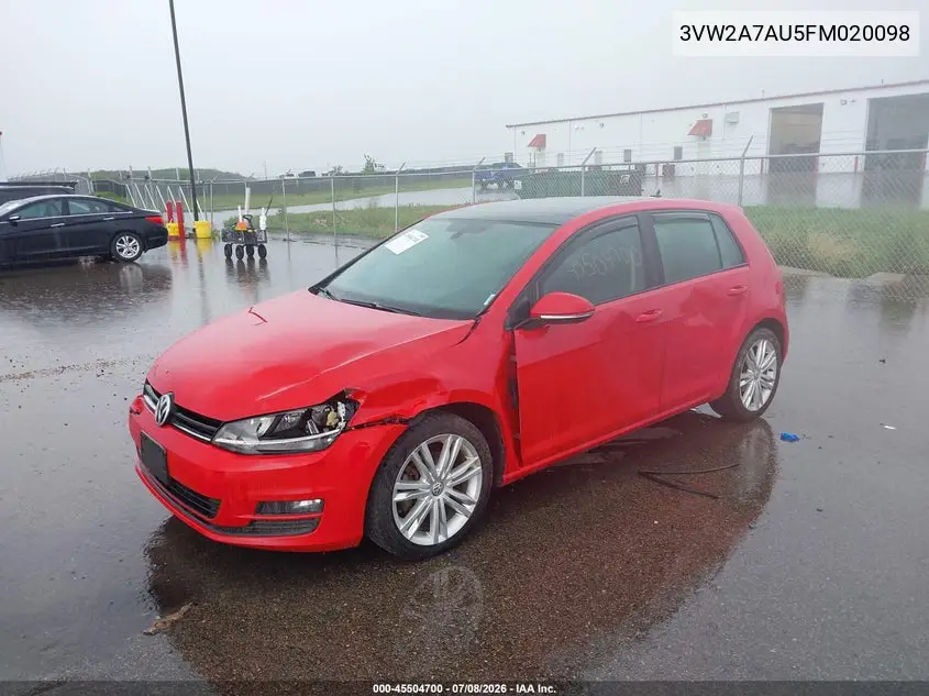 2015 Volkswagen Golf Tdi Se 4-Door VIN: 3VW2A7AU5FM020098 Lot: 45504700