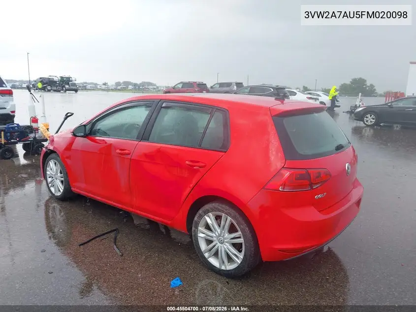 2015 Volkswagen Golf Tdi Se 4-Door VIN: 3VW2A7AU5FM020098 Lot: 45504700