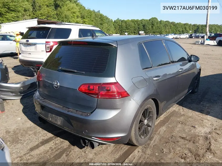 2015 Volkswagen Golf Tsi S 4-Door VIN: 3VW217AU6FM030199 Lot: 45587133