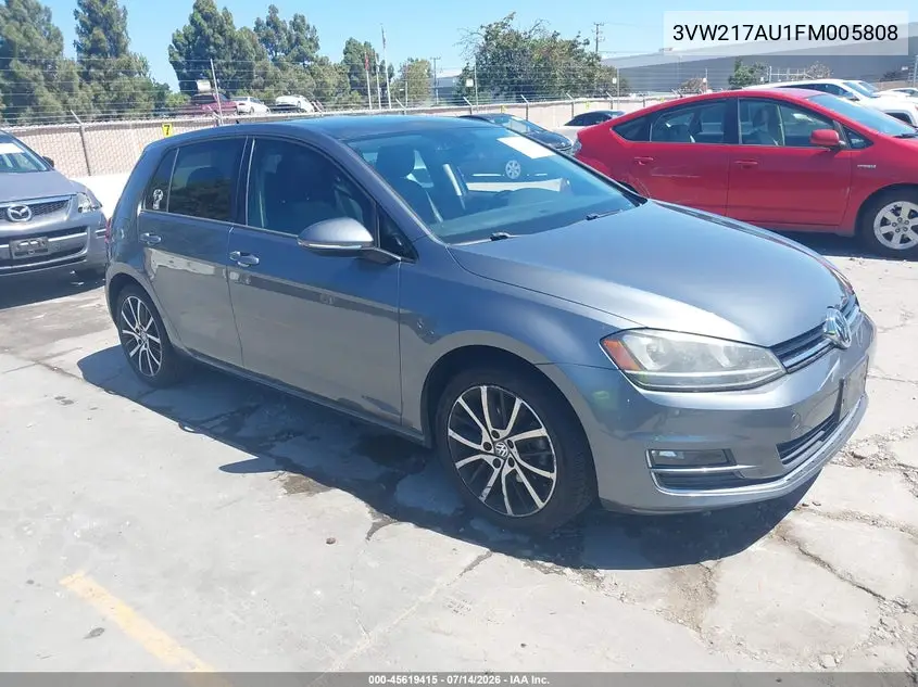 2015 Volkswagen Golf Tsi Sel 4-Door VIN: 3VW217AU1FM005808 Lot: 45619415