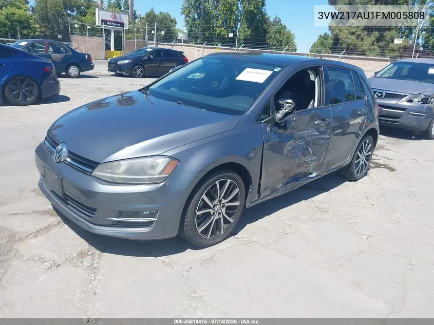 2015 Volkswagen Golf Tsi Sel 4-Door VIN: 3VW217AU1FM005808 Lot: 45619415