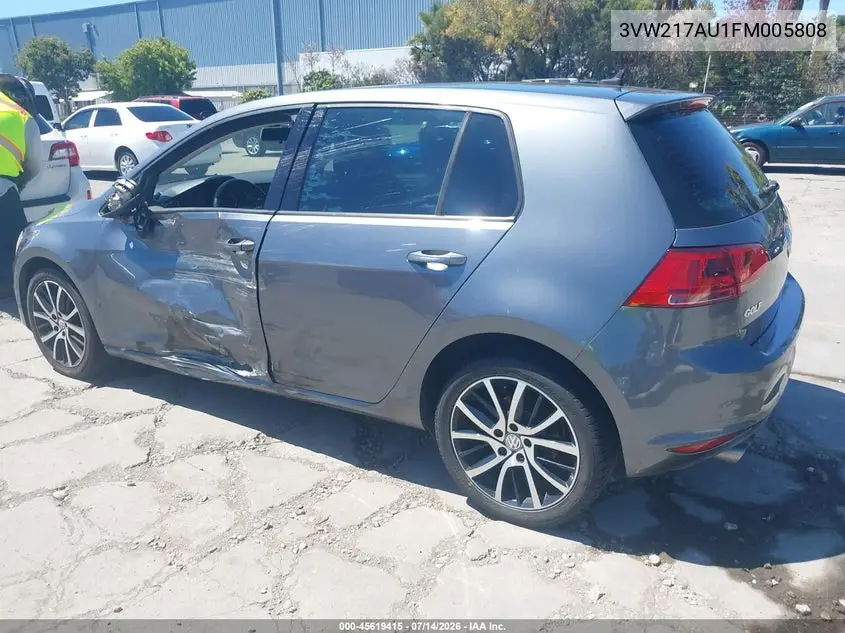 2015 Volkswagen Golf Tsi Sel 4-Door VIN: 3VW217AU1FM005808 Lot: 45619415