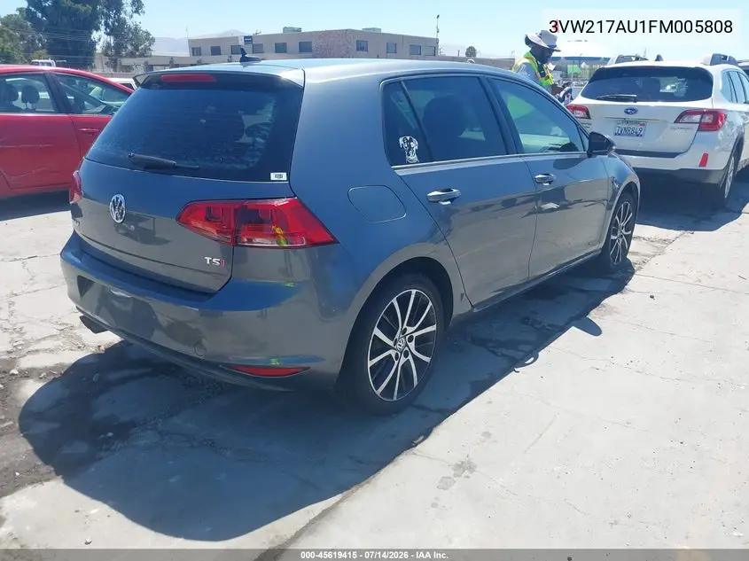 2015 Volkswagen Golf Tsi Sel 4-Door VIN: 3VW217AU1FM005808 Lot: 45619415