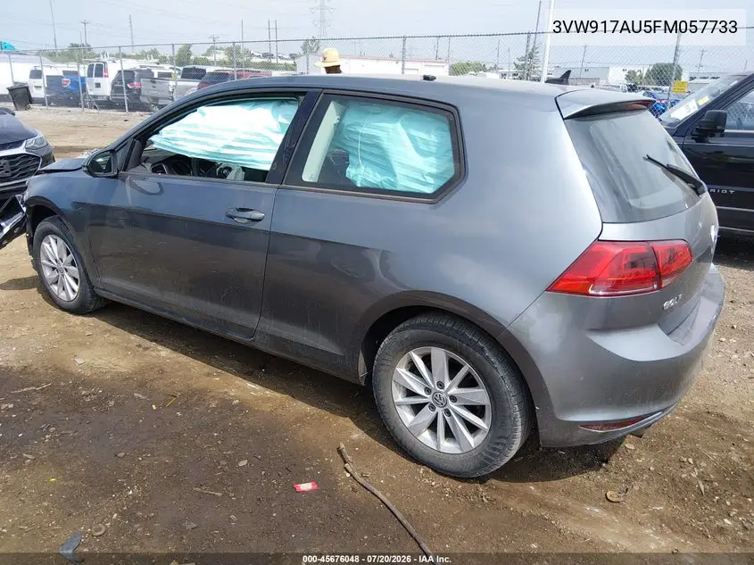 2015 Volkswagen Golf Tsi S 2-Door VIN: 3VW917AU5FM057733 Lot: 45676048