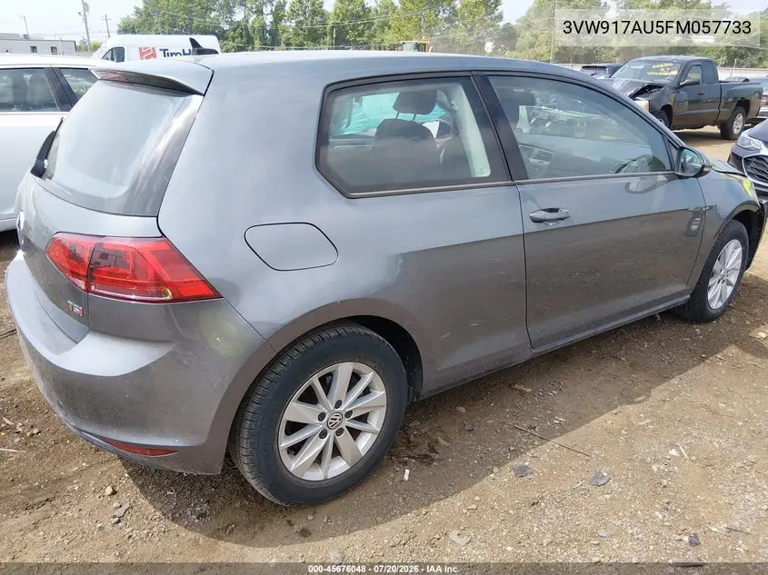 2015 Volkswagen Golf Tsi S 2-Door VIN: 3VW917AU5FM057733 Lot: 45676048
