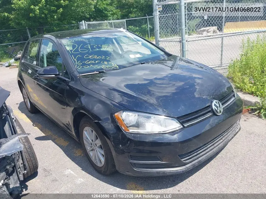 2016 Volkswagen Golf 1.8 Tsi Comfortline/1.8 Tsi Highline/1.8 Tsi Trendline VIN: 3VW217AU1GM068022 Lot: 12643590