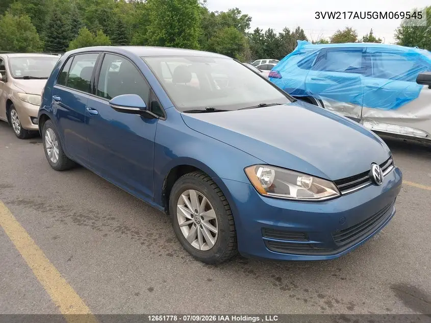 2016 Volkswagen Golf 1.8 Tsi Comfortline/1.8 Tsi Highline/1.8 Tsi Trendline VIN: 3VW217AU5GM069545 Lot: 12651778