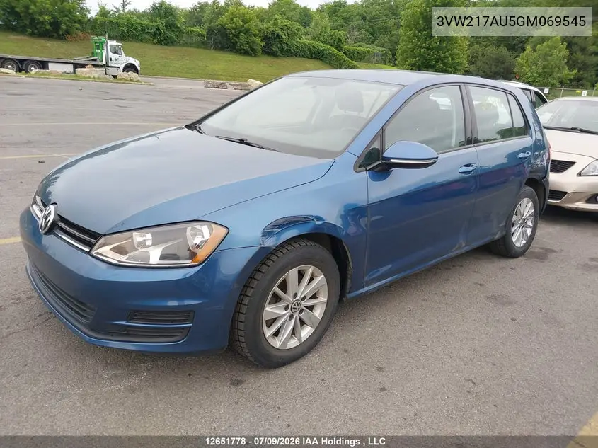 2016 Volkswagen Golf 1.8 Tsi Comfortline/1.8 Tsi Highline/1.8 Tsi Trendline VIN: 3VW217AU5GM069545 Lot: 12651778