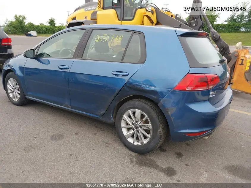2016 Volkswagen Golf 1.8 Tsi Comfortline/1.8 Tsi Highline/1.8 Tsi Trendline VIN: 3VW217AU5GM069545 Lot: 12651778