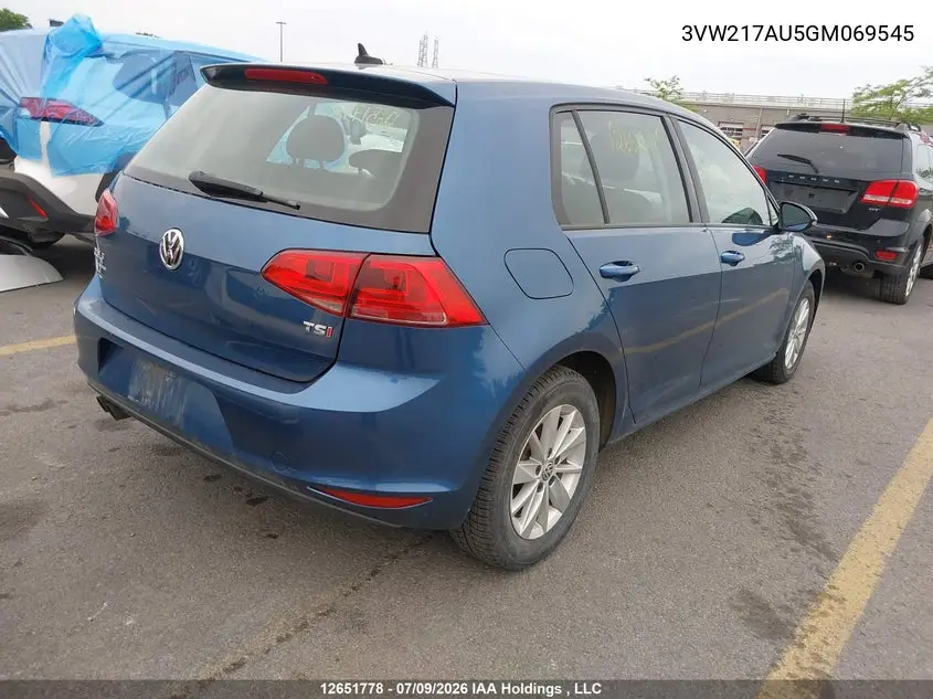 2016 Volkswagen Golf 1.8 Tsi Comfortline/1.8 Tsi Highline/1.8 Tsi Trendline VIN: 3VW217AU5GM069545 Lot: 12651778