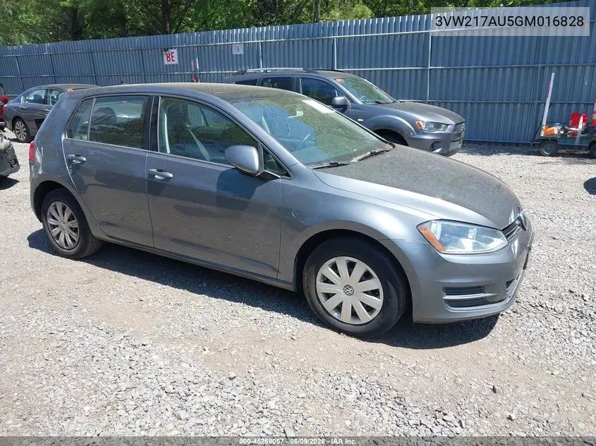 2016 Volkswagen Golf Tsi S 4-Door VIN: 3VW217AU5GM016828 Lot: 45268057
