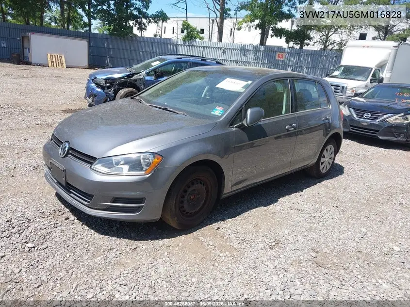 2016 Volkswagen Golf Tsi S 4-Door VIN: 3VW217AU5GM016828 Lot: 45268057