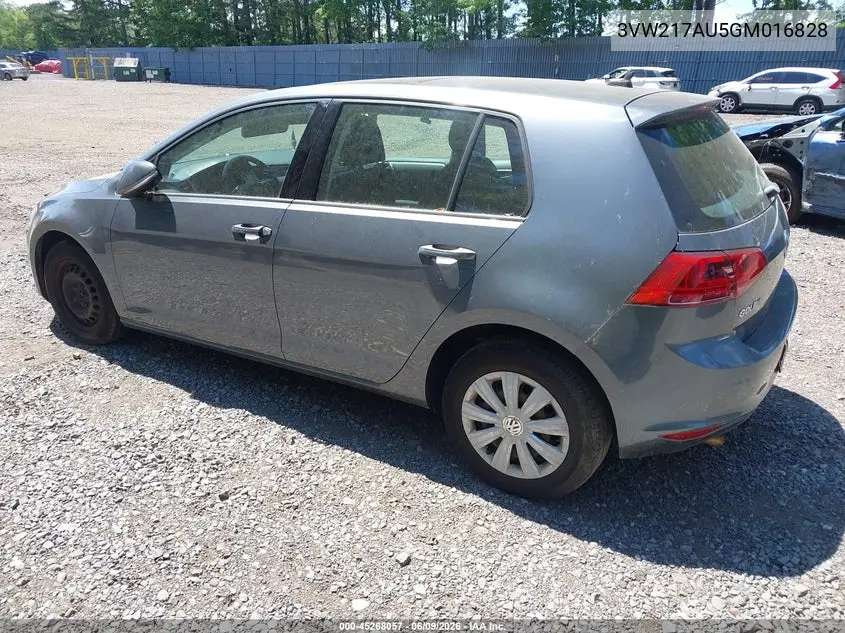2016 Volkswagen Golf Tsi S 4-Door VIN: 3VW217AU5GM016828 Lot: 45268057