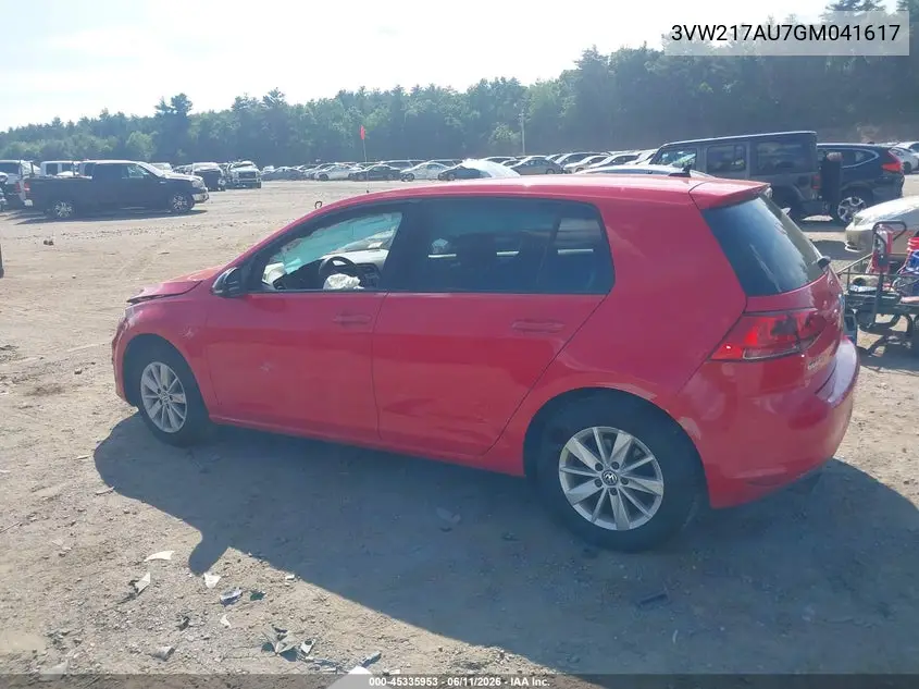 2016 Volkswagen Golf Tsi S 4-Door VIN: 3VW217AU7GM041617 Lot: 45335953