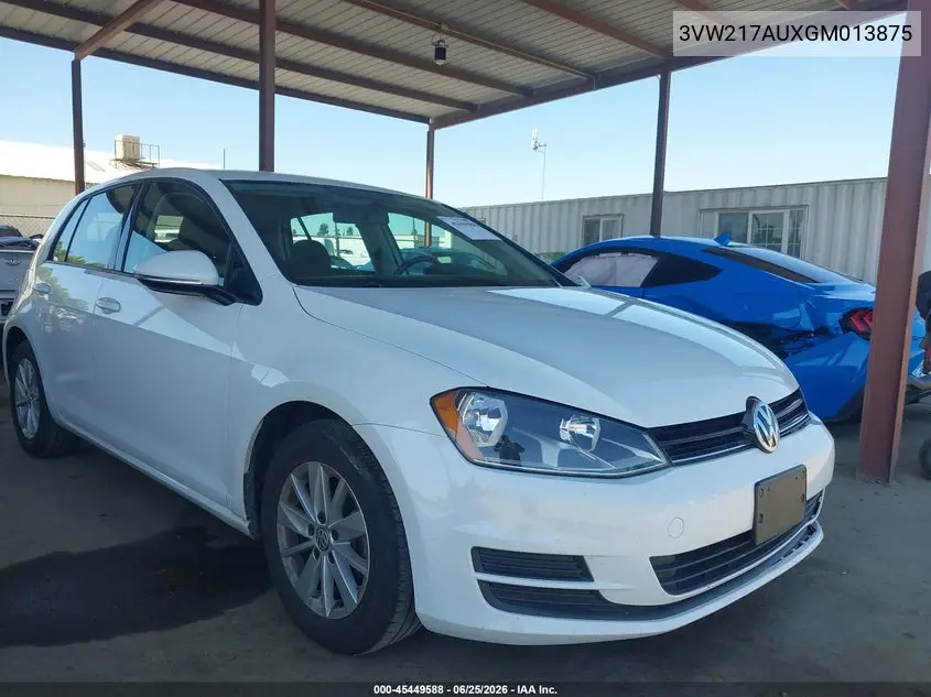 2016 Volkswagen Golf Tsi S 4-Door VIN: 3VW217AUXGM013875 Lot: 45449588