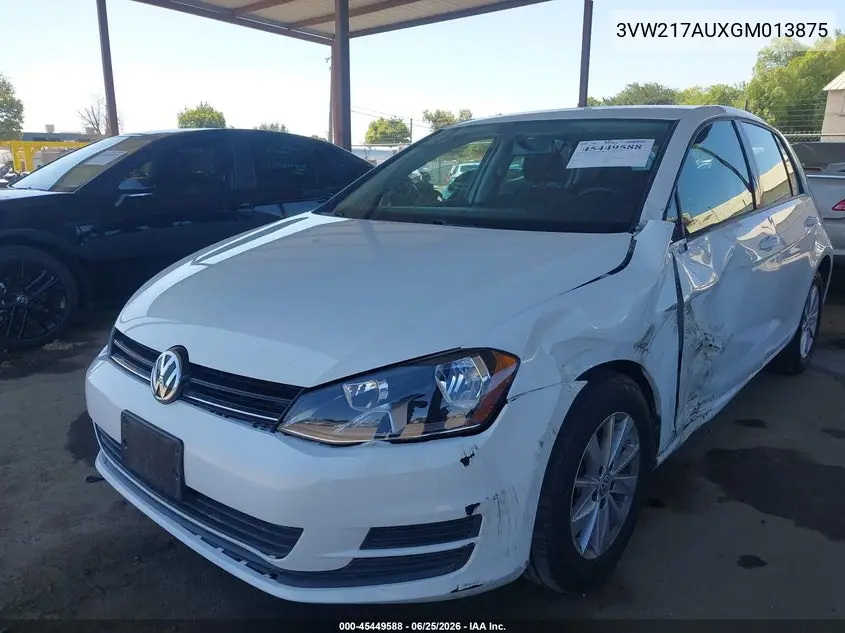 2016 Volkswagen Golf Tsi S 4-Door VIN: 3VW217AUXGM013875 Lot: 45449588