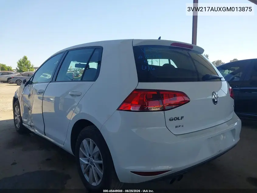 2016 Volkswagen Golf Tsi S 4-Door VIN: 3VW217AUXGM013875 Lot: 45449588