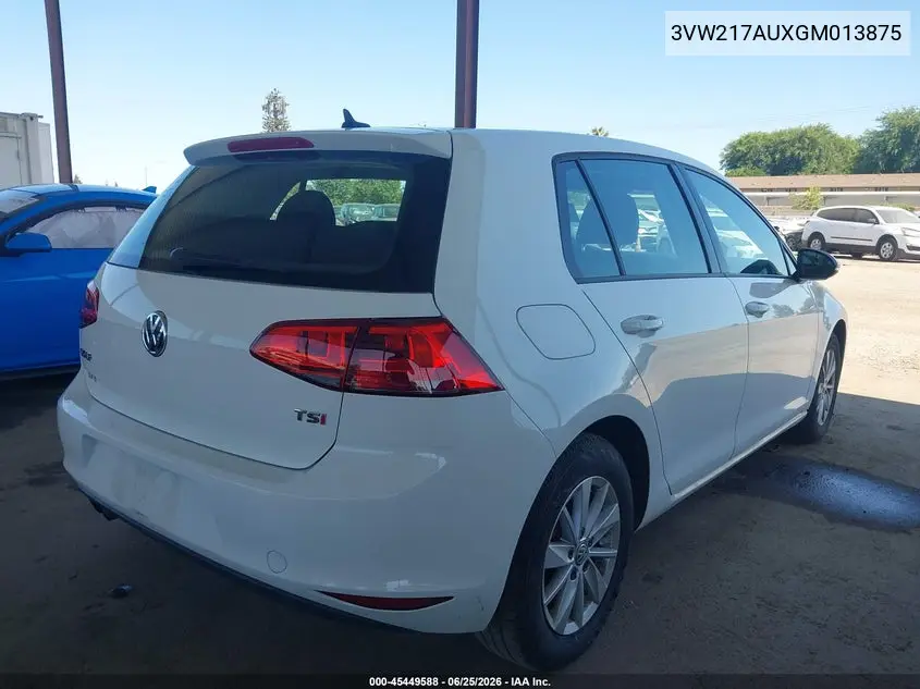 2016 Volkswagen Golf Tsi S 4-Door VIN: 3VW217AUXGM013875 Lot: 45449588