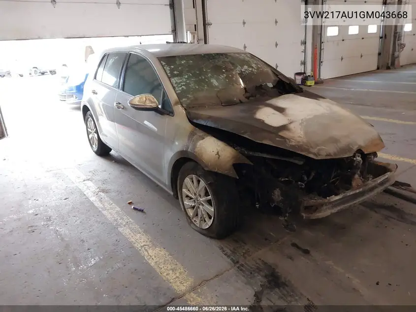 2016 Volkswagen Golf Tsi S 4-Door VIN: 3VW217AU1GM043668 Lot: 45486660