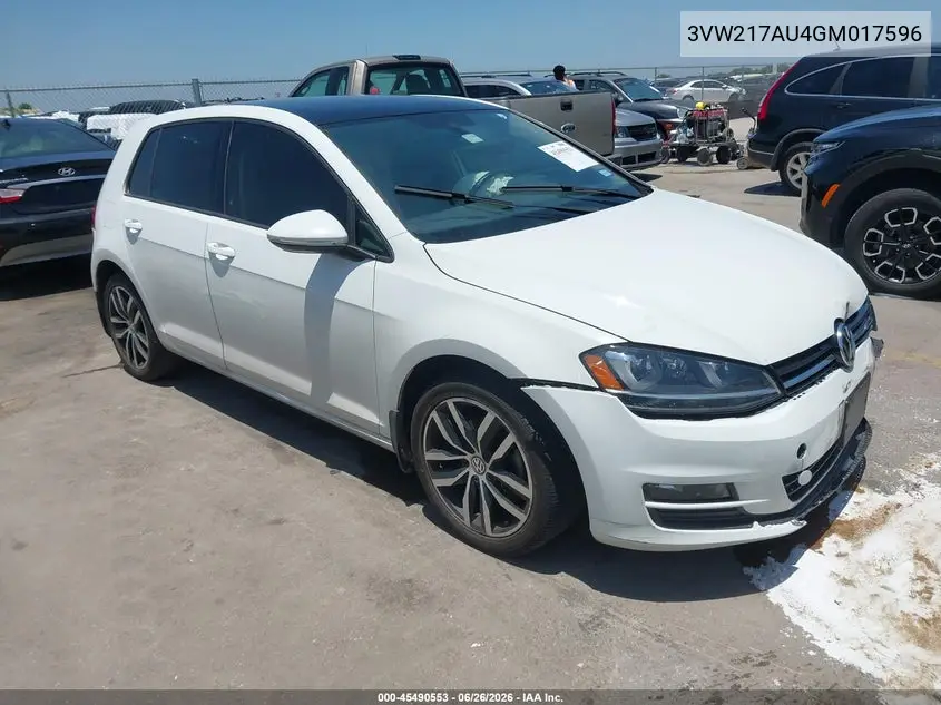 2016 Volkswagen Golf Tsi Se 4-Door VIN: 3VW217AU4GM017596 Lot: 45490553