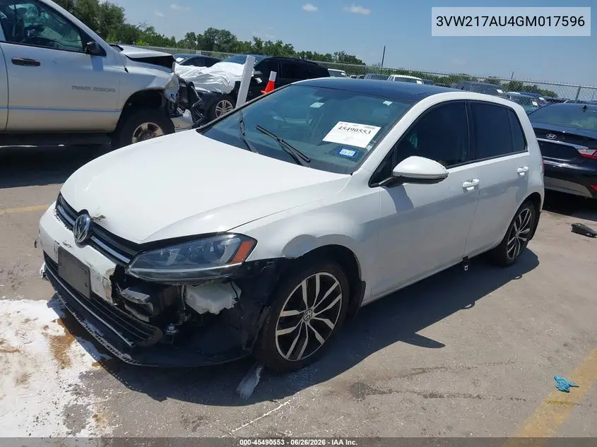 2016 Volkswagen Golf Tsi Se 4-Door VIN: 3VW217AU4GM017596 Lot: 45490553