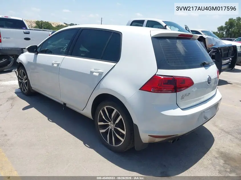 2016 Volkswagen Golf Tsi Se 4-Door VIN: 3VW217AU4GM017596 Lot: 45490553