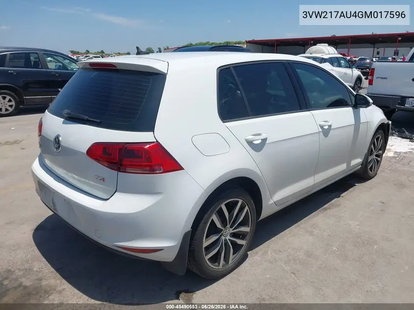 2016 Volkswagen Golf Tsi Se 4-Door VIN: 3VW217AU4GM017596 Lot: 45490553