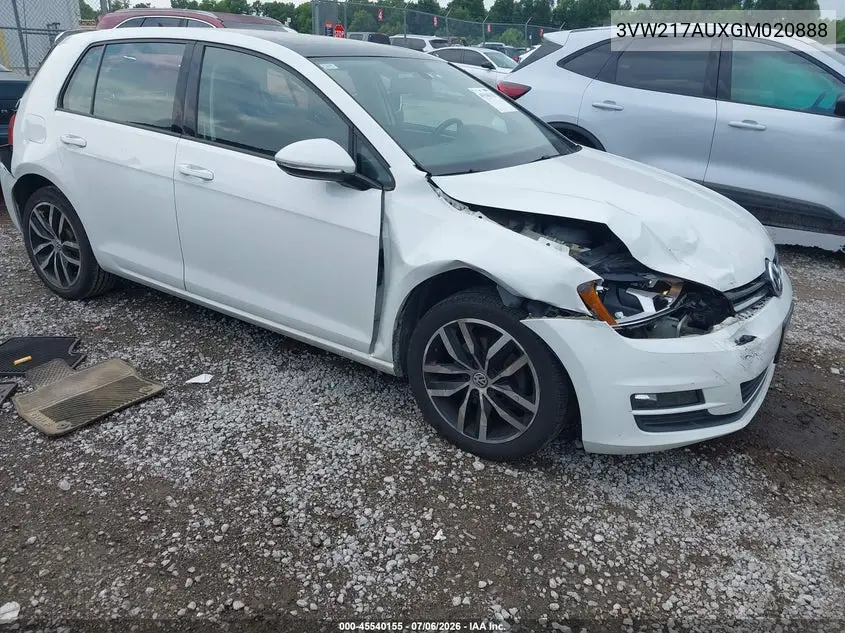 2016 Volkswagen Golf Tsi Se 4-Door VIN: 3VW217AUXGM020888 Lot: 45540155