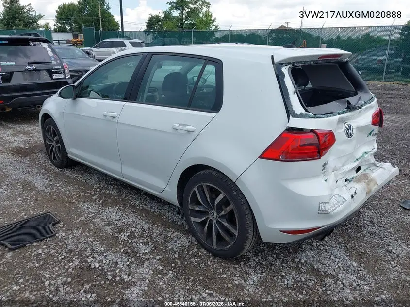 2016 Volkswagen Golf Tsi Se 4-Door VIN: 3VW217AUXGM020888 Lot: 45540155