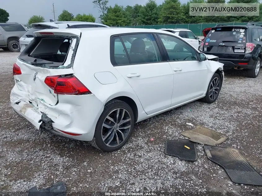2016 Volkswagen Golf Tsi Se 4-Door VIN: 3VW217AUXGM020888 Lot: 45540155