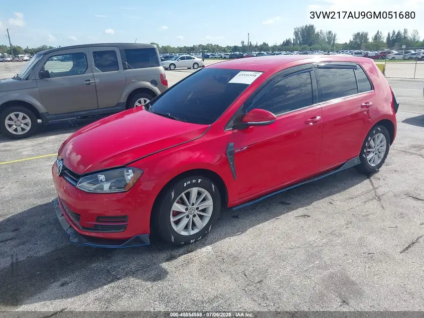 2016 Volkswagen Golf Tsi S 4-Door VIN: 3VW217AU9GM051680 Lot: 45554558