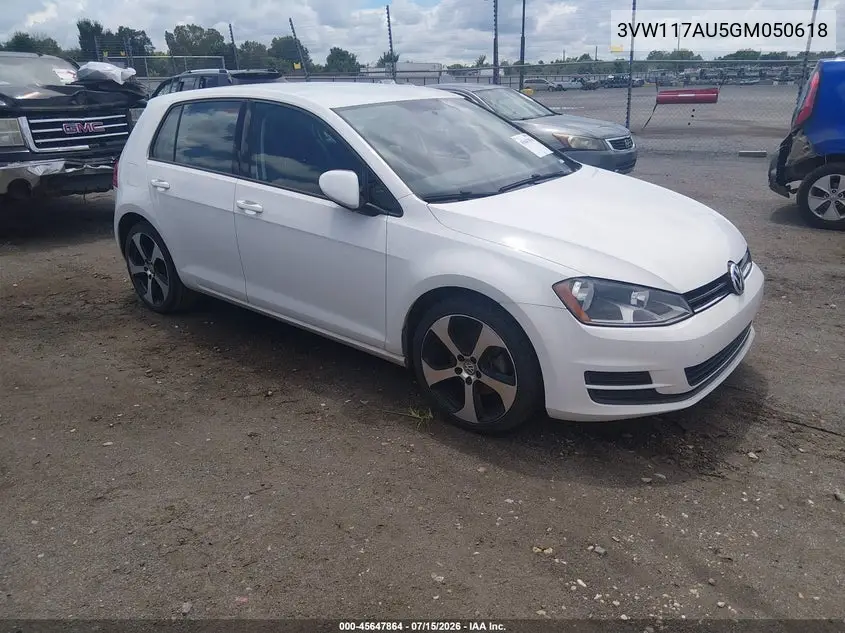 2016 Volkswagen Golf Tsi S 4-Door VIN: 3VW117AU5GM050618 Lot: 45647864