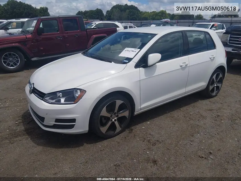 2016 Volkswagen Golf Tsi S 4-Door VIN: 3VW117AU5GM050618 Lot: 45647864