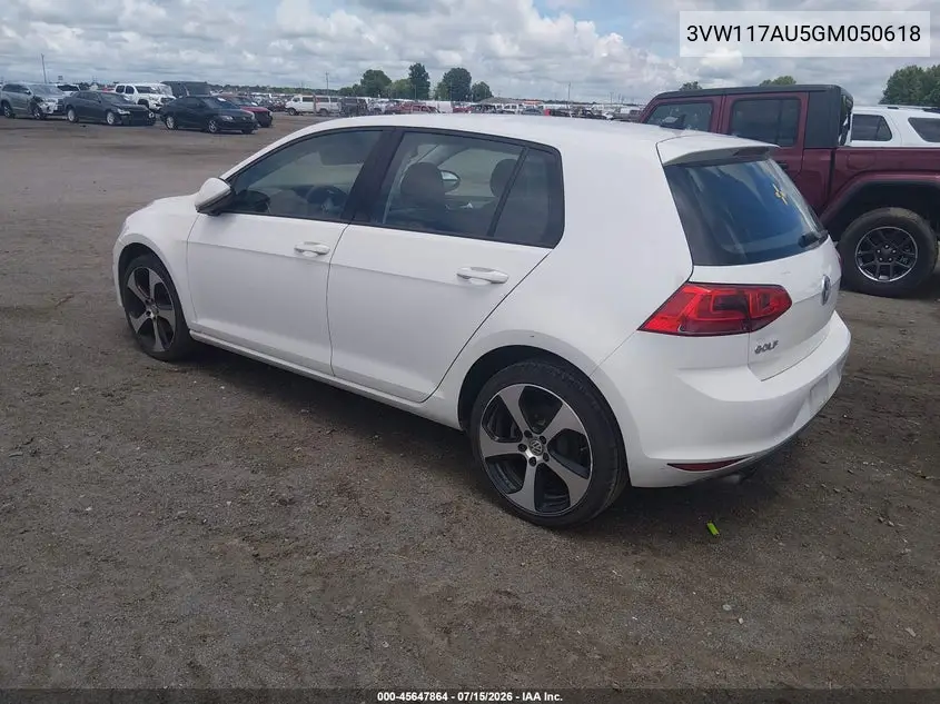 2016 Volkswagen Golf Tsi S 4-Door VIN: 3VW117AU5GM050618 Lot: 45647864
