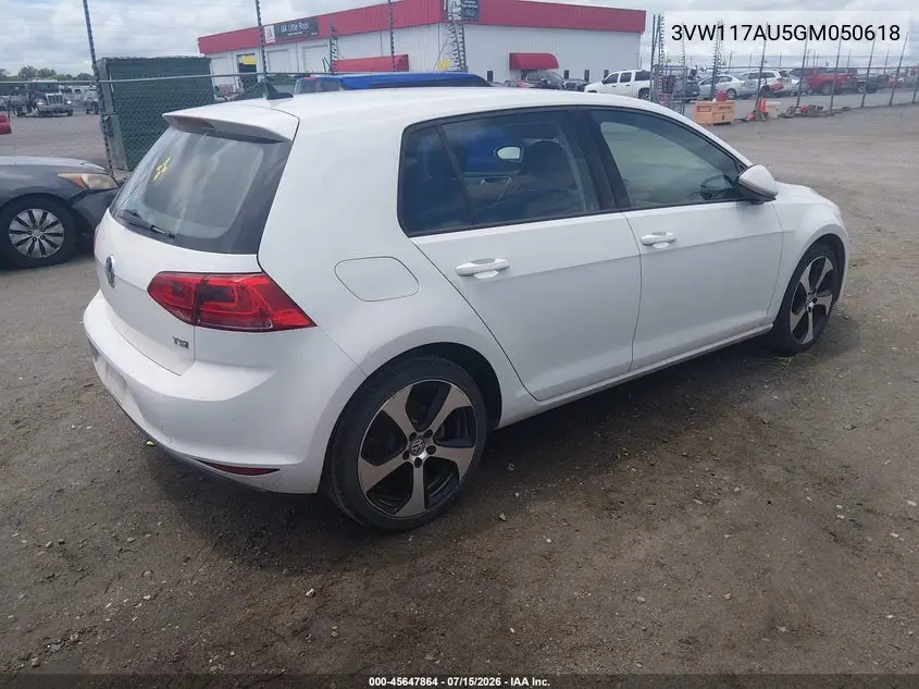 2016 Volkswagen Golf Tsi S 4-Door VIN: 3VW117AU5GM050618 Lot: 45647864