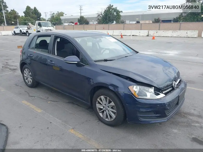 2016 Volkswagen Golf Tsi S 4-Door VIN: 3VW217AU8GM056840 Lot: 45659875