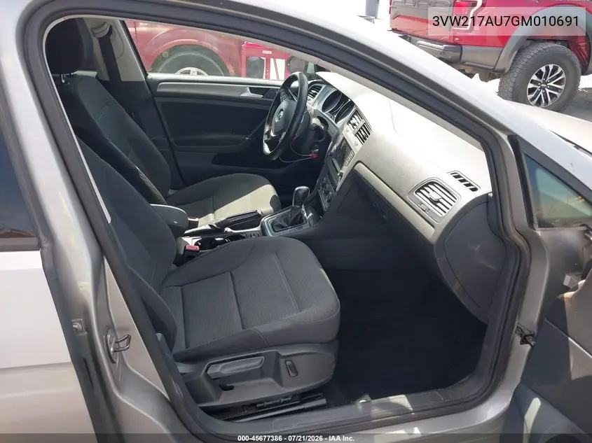 2016 Volkswagen Golf Tsi S 4-Door VIN: 3VW217AU7GM010691 Lot: 45677386