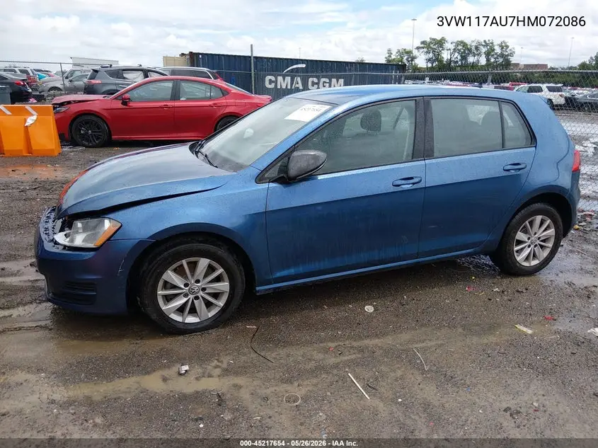 2017 Volkswagen Golf Tsi S 4-Door/Tsi Wolfsburg Edition 4-Door VIN: 3VW117AU7HM072086 Lot: 45217654