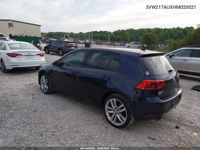 2017 Volkswagen Golf Tsi S 4-Door/Tsi Se 4-Door/Tsi Sel 4-Door/Tsi Wolfsburg Edition 4-Door VIN: 3VW217AUXHM020021 Lot: 45482953