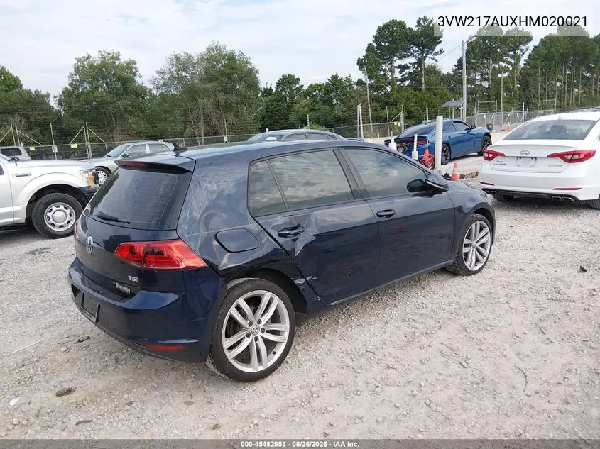 2017 Volkswagen Golf Tsi S 4-Door/Tsi Se 4-Door/Tsi Sel 4-Door/Tsi Wolfsburg Edition 4-Door VIN: 3VW217AUXHM020021 Lot: 45482953