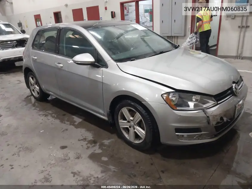 2017 Volkswagen Golf Tsi S 4-Door/Tsi Se 4-Door/Tsi Sel 4-Door/Tsi Wolfsburg Edition 4-Door VIN: 3VW217AU0HM060835 Lot: 45486224