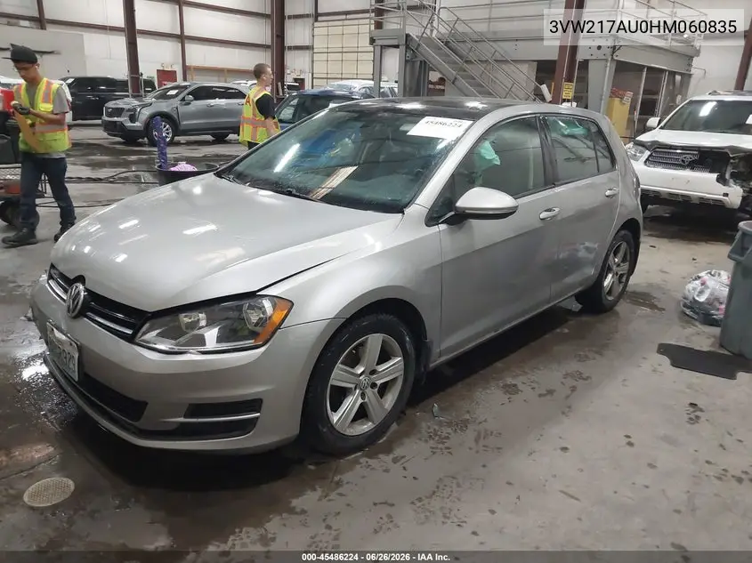 2017 Volkswagen Golf Tsi S 4-Door/Tsi Se 4-Door/Tsi Sel 4-Door/Tsi Wolfsburg Edition 4-Door VIN: 3VW217AU0HM060835 Lot: 45486224