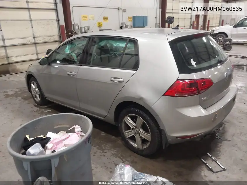 2017 Volkswagen Golf Tsi S 4-Door/Tsi Se 4-Door/Tsi Sel 4-Door/Tsi Wolfsburg Edition 4-Door VIN: 3VW217AU0HM060835 Lot: 45486224
