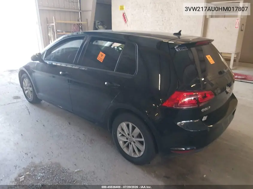 2017 Volkswagen Golf Tsi S 4-Door/Tsi Se 4-Door/Tsi Sel 4-Door/Tsi Wolfsburg Edition 4-Door VIN: 3VW217AU0HM017807 Lot: 45536408