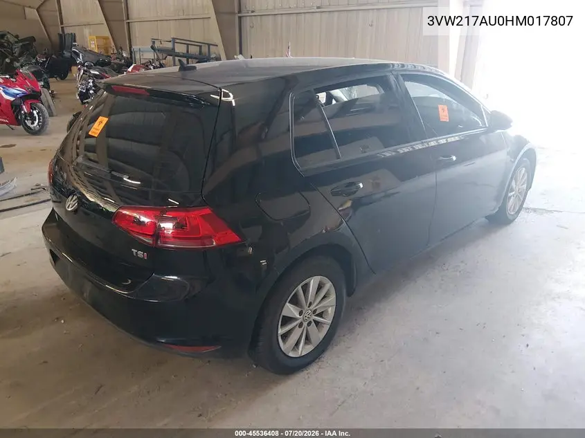 2017 Volkswagen Golf Tsi S 4-Door/Tsi Se 4-Door/Tsi Sel 4-Door/Tsi Wolfsburg Edition 4-Door VIN: 3VW217AU0HM017807 Lot: 45536408