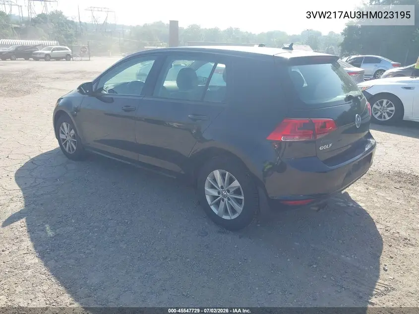 2017 Volkswagen Golf Tsi S 4-Door/Tsi Se 4-Door/Tsi Sel 4-Door/Tsi Wolfsburg Edition 4-Door VIN: 3VW217AU3HM023195 Lot: 45547729