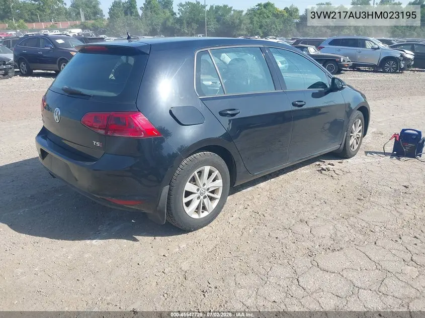 2017 Volkswagen Golf Tsi S 4-Door/Tsi Se 4-Door/Tsi Sel 4-Door/Tsi Wolfsburg Edition 4-Door VIN: 3VW217AU3HM023195 Lot: 45547729
