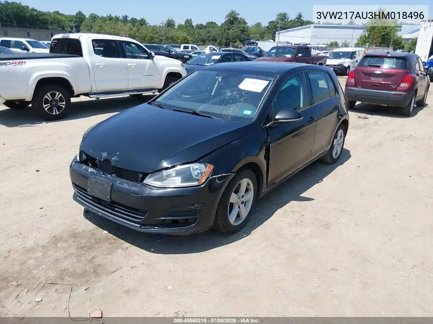2017 Volkswagen Golf Tsi S 4-Door/Tsi Se 4-Door/Tsi Sel 4-Door/Tsi Wolfsburg Edition 4-Door VIN: 3VW217AU3HM018496 Lot: 45560318